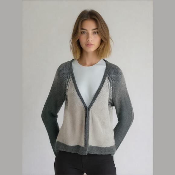 Wooden Ships Sweaters - Wooden Ships Gray Cashmere Colorblock V-neck Open Front Sweater Cardigan XS